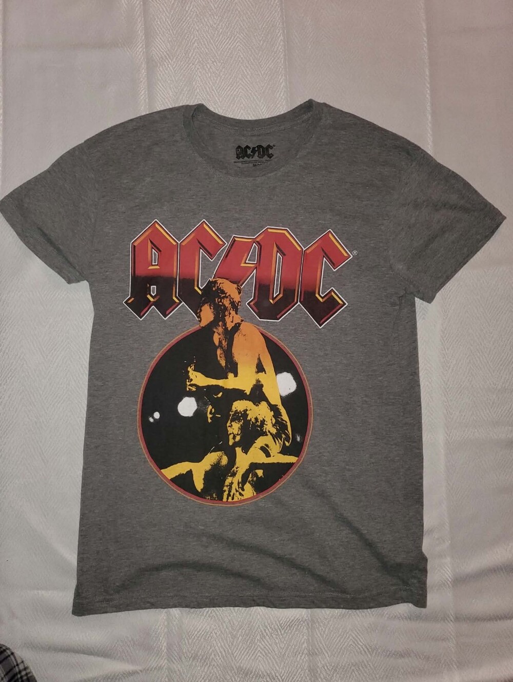 AC/DC Gray Graphic Band Tee - Grey with Red & Yellow Print
